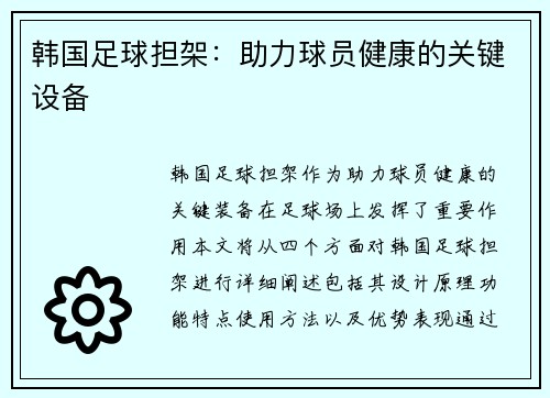 韩国足球担架：助力球员健康的关键设备